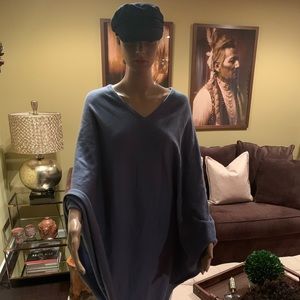 100% cashmere long cornflower blue v-neck poncho